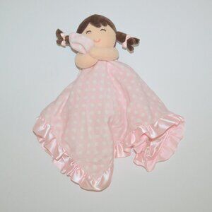 Carters Pink White Polka Dots Girl Lovey Security Blanket Brown Closed Eyes